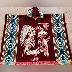 Native American alpaca wolf poncho, unisex, one size, hand made in Ecuador